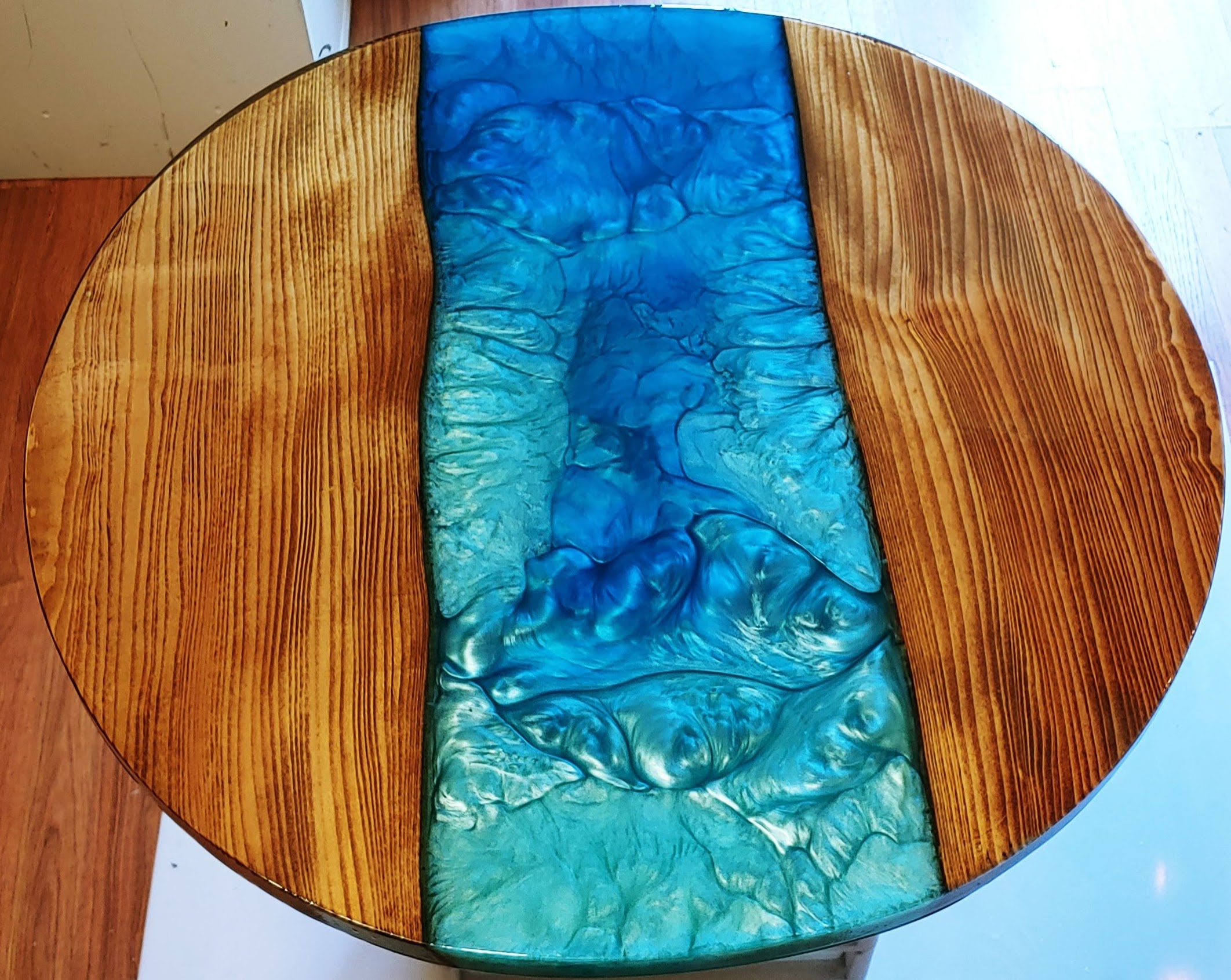 Custom Blue Epoxy River Lazy Susan Serving Tray, American made